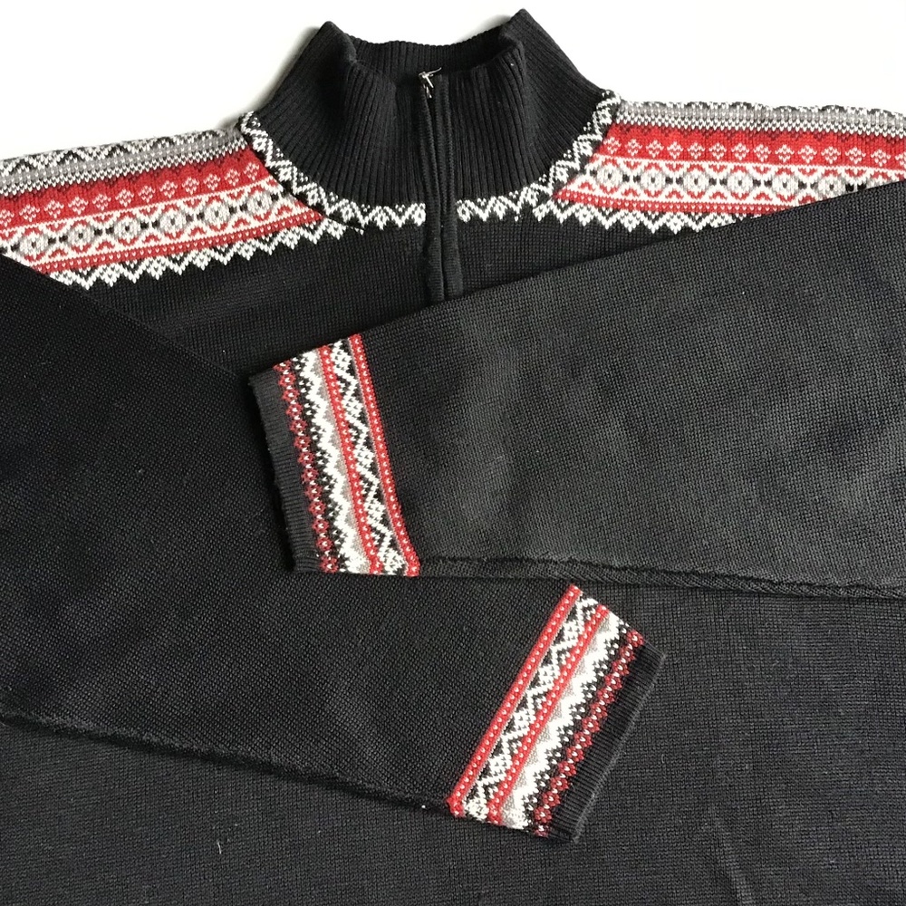 Bula black & red wool & Angora  3/4 zip  pullover Sz XL made in Hong Kong 🇭🇰